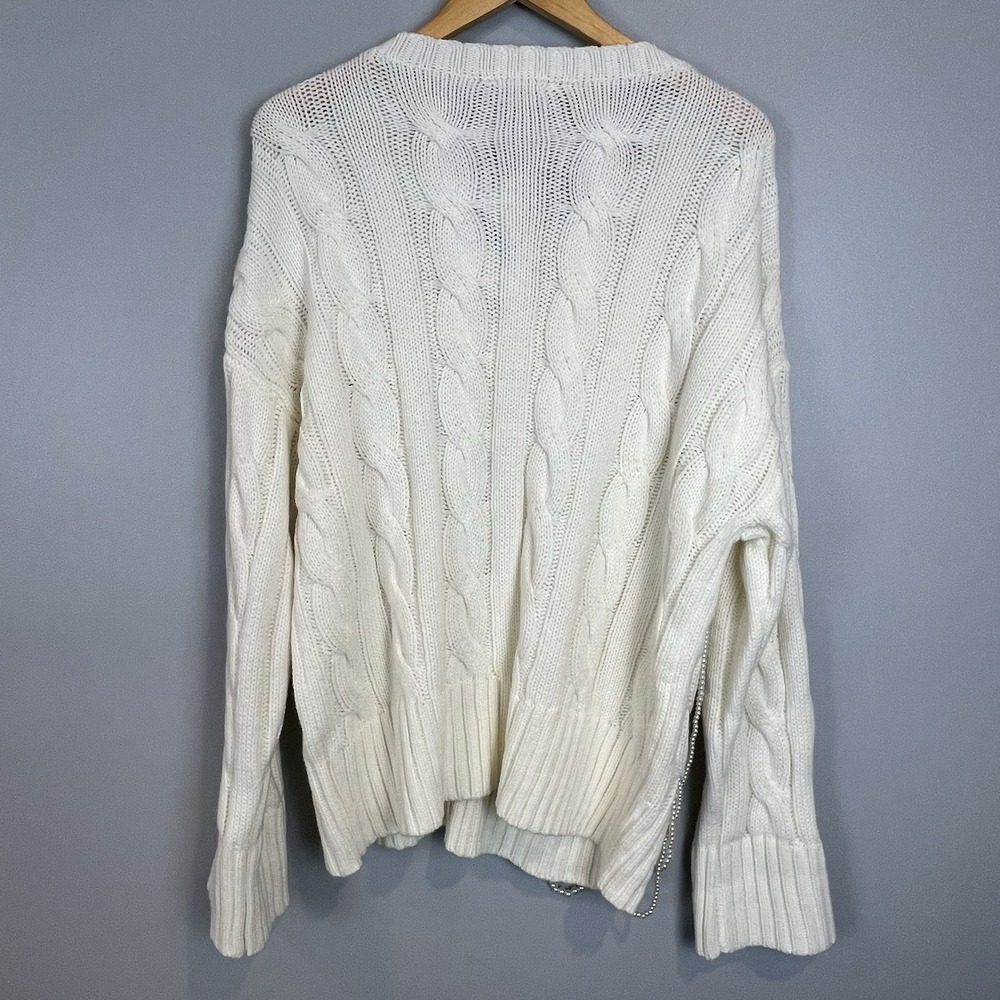 Blue B Ivory Cableknit Sweater with Pearl Beads Womens Size Medium NWT - Picture 6 of 10